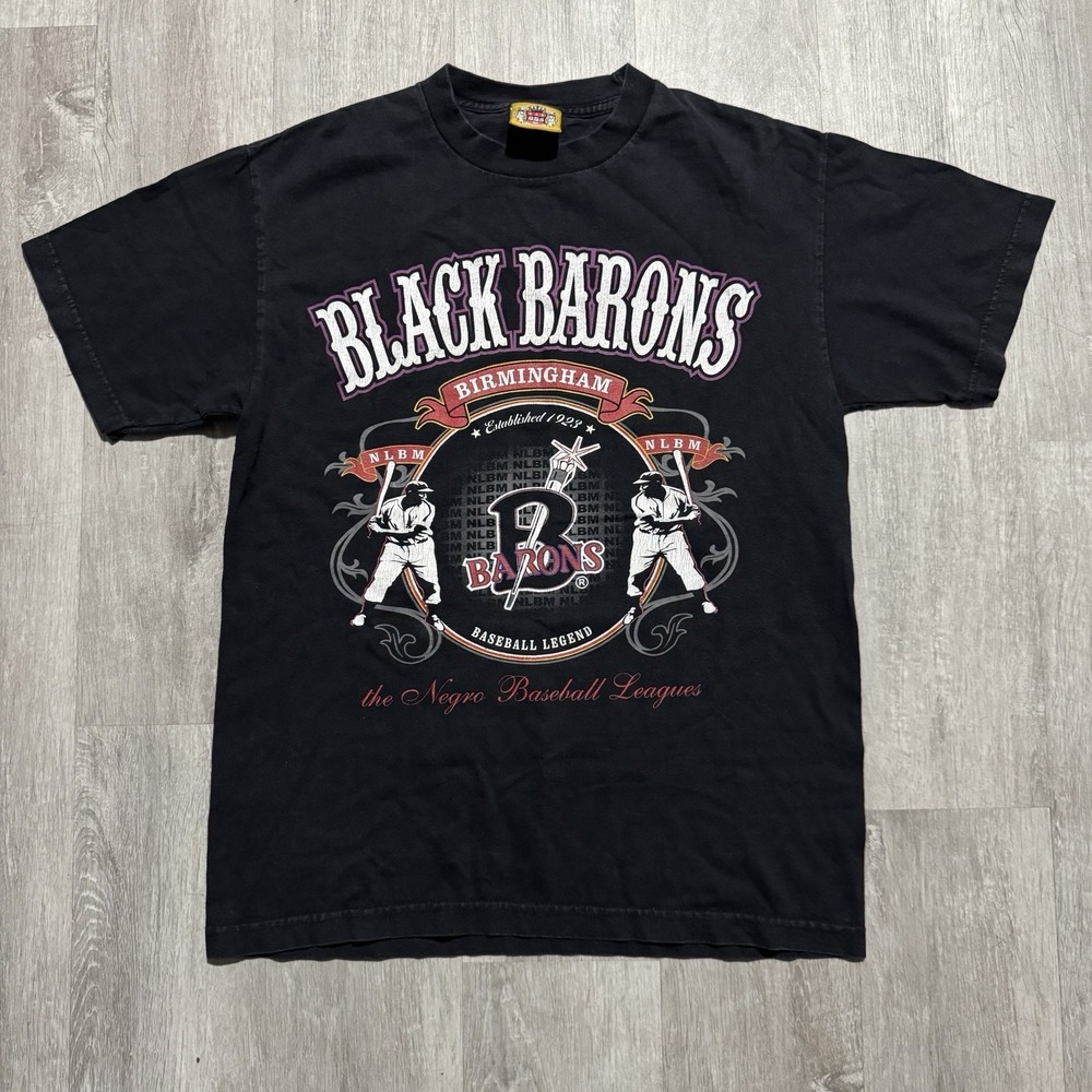 Vintage Birmingham Black Barons Negro League Baseball Black T Shirt Size Medium